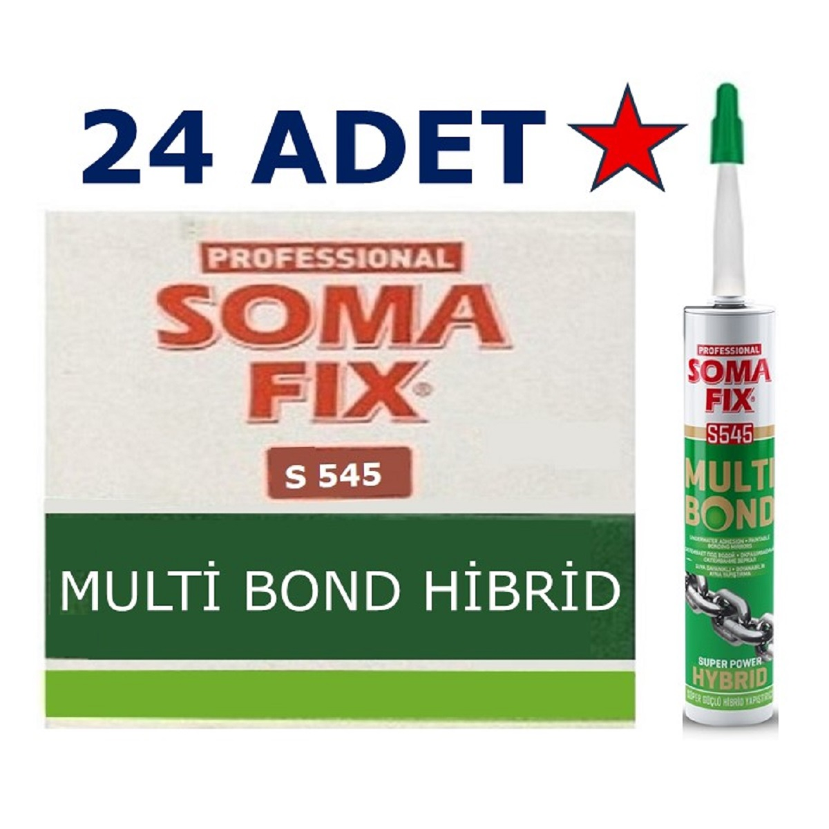 24 Adet 300 ml Somafix Beyaz Multi Bond Hibrid Sıvı Çivi Kartonpiyer Korniş Suya Dayanıklı Yapıştırıcı