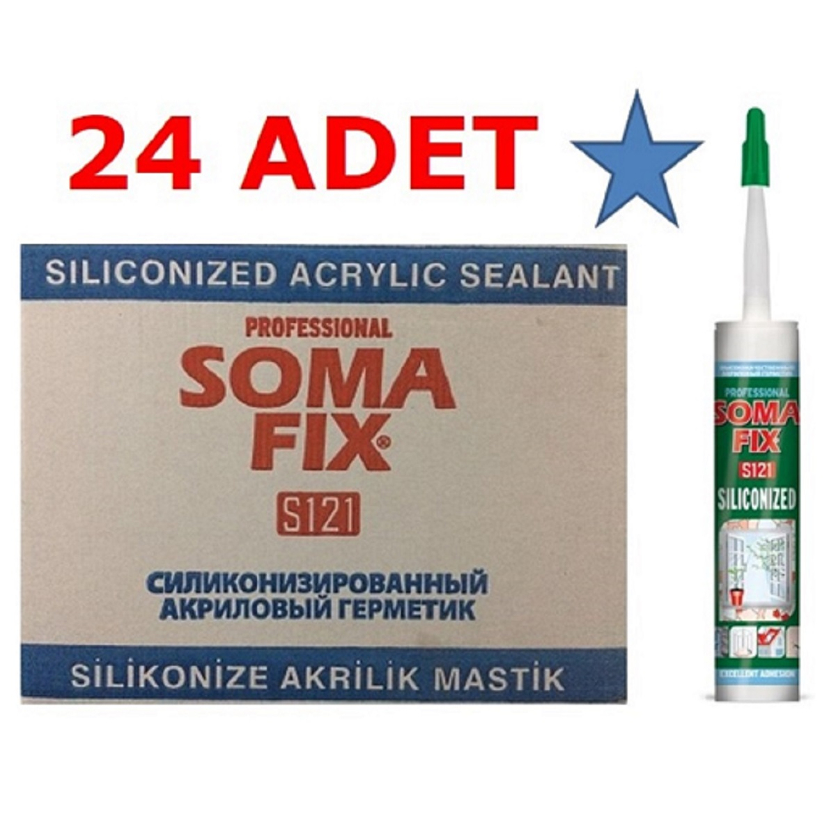 24 Adet 310 ml 500 gr Somafix Beyaz Silikonize Mastik Tam Gramajlı