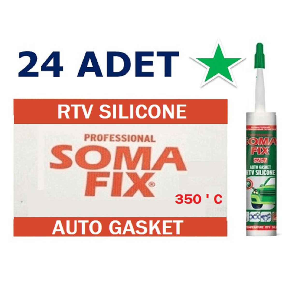 24 Adet 320 gr Somafix Kırmızı Rtv Isı Silikonu Sıvı Conta 350 °C