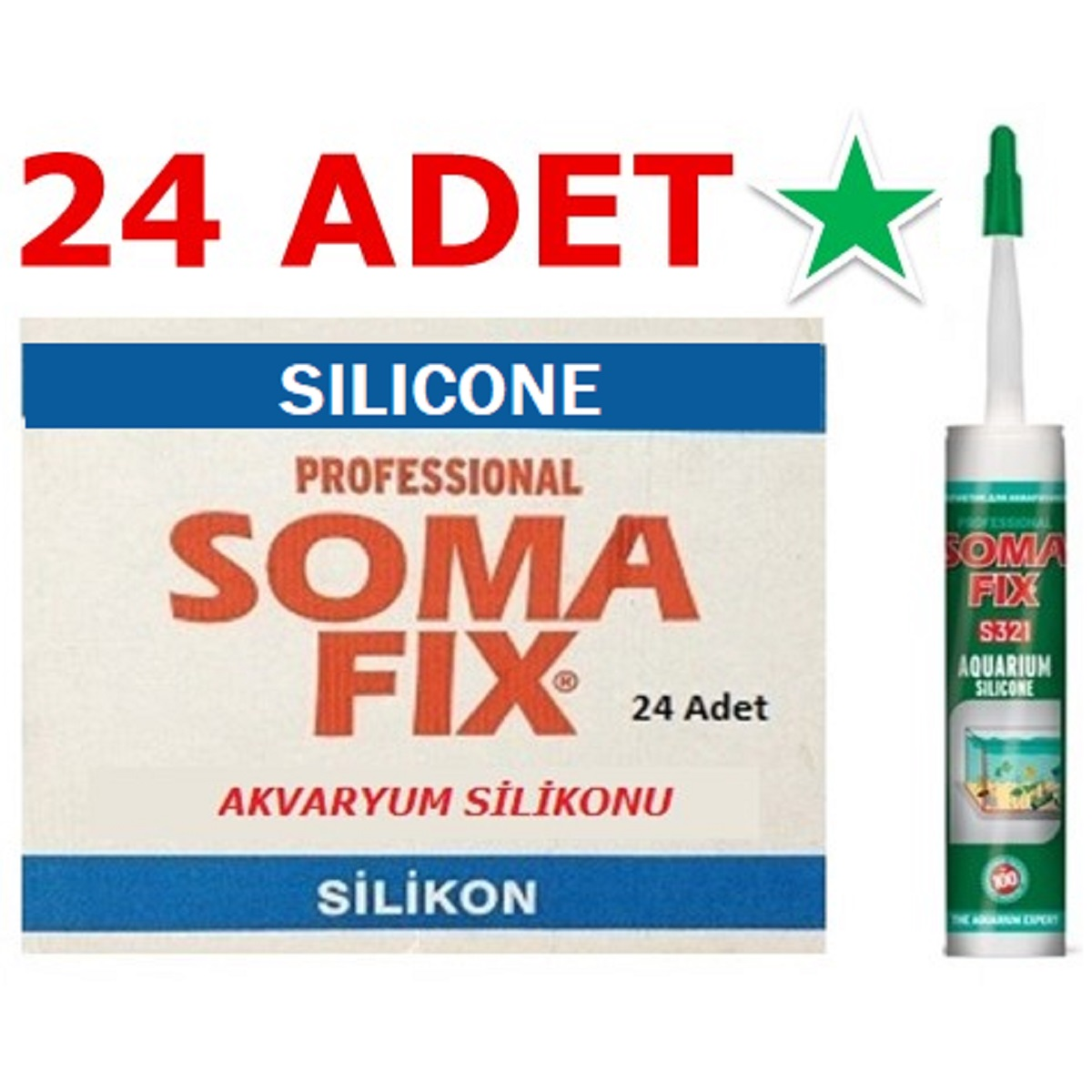 24 Adet 320 gr Somafix Şeffaf Akvaryum Silikonu