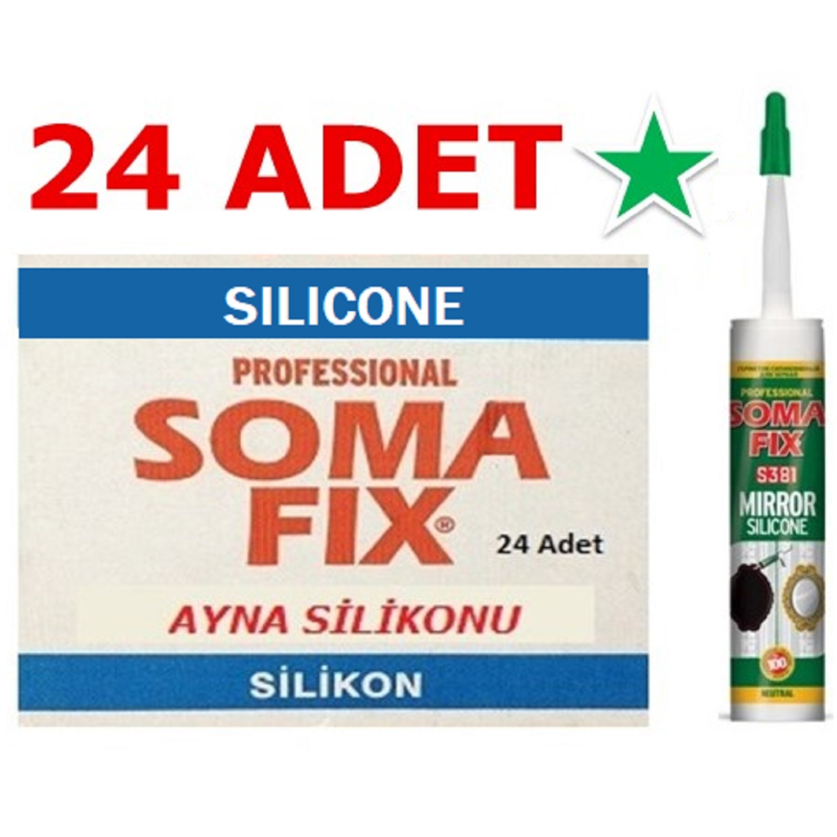 24 Adet 320 gr Somafix Şeffaf Ayna Silikonu Solventsiz Nötr Silikon