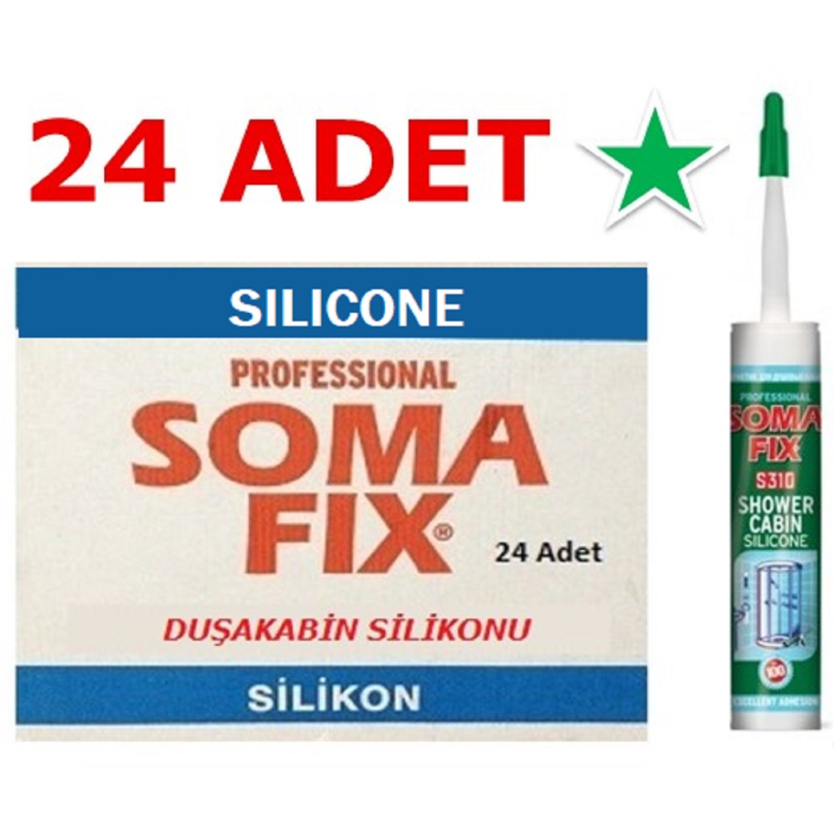 24 Adet 320 gr Somafix Şeffaf Duşakabin Silikonu Solventsiz Nötr Silikon