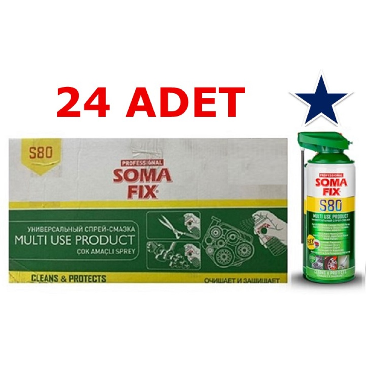 24 Adet 350 ml Somafix Çok Amaçlı Pas Sökücü Yağlayıcı Bakım Spreyi S80
