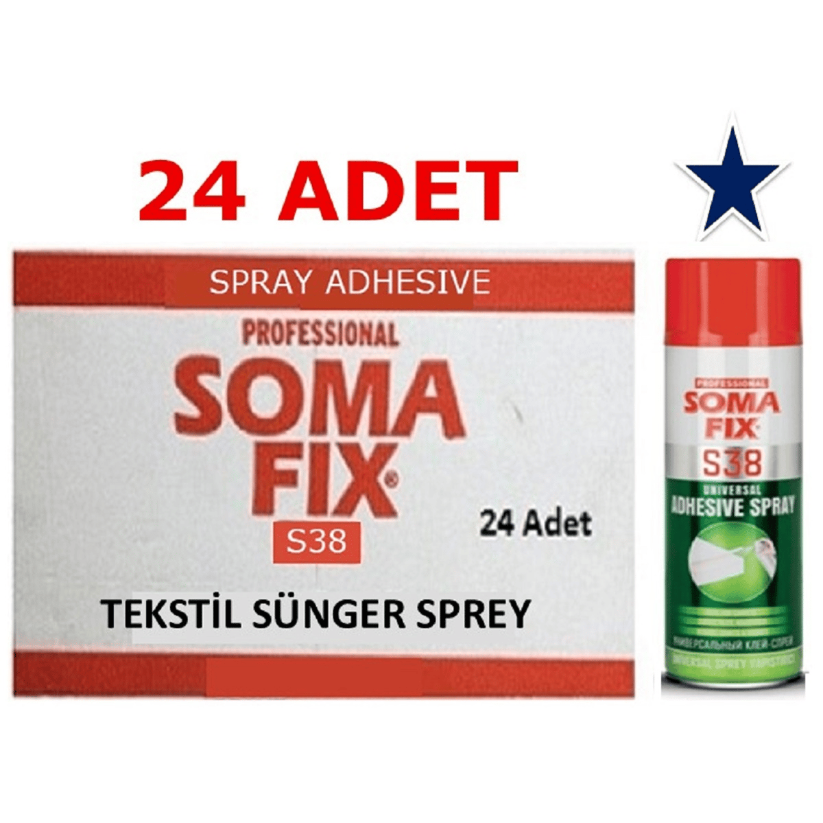 24 Adet 500 ml Somafix Genel Amaçlı Tekstil Sünger Sprey Yapıştırıcı S38