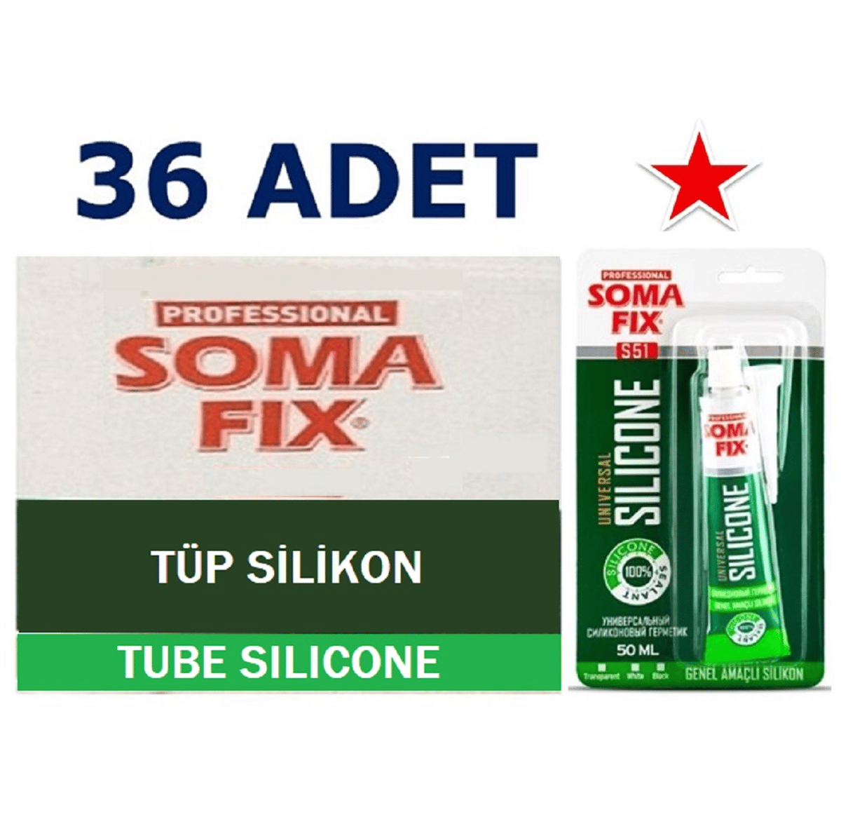 36 Adet 50 ml Somafix Siyah Tüp Silikon