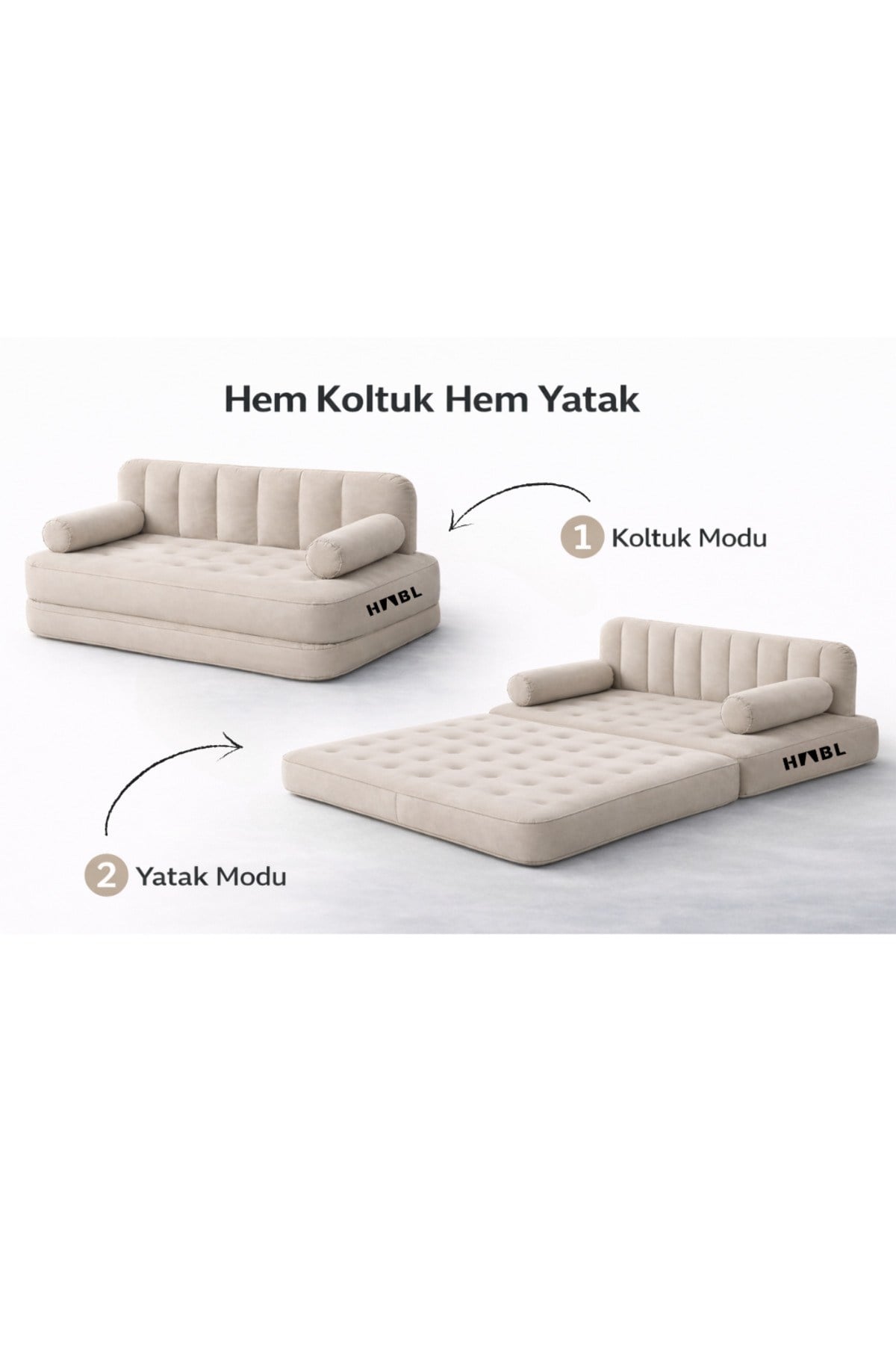 HABL Çift Kişilik 2si 1 Arada Şarjlı Şişme Koltuk ve Yatak 190x150x65