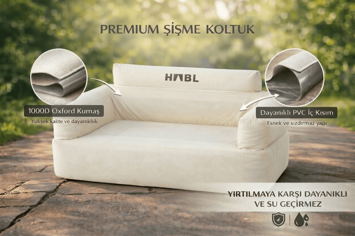 HABL Otomatik Şişme Kamp Koltuğu 4000mAh Şarjlı Su Tutmaz Premium Şişme Kamp Koltuğu 1000D Oxford Kumaş