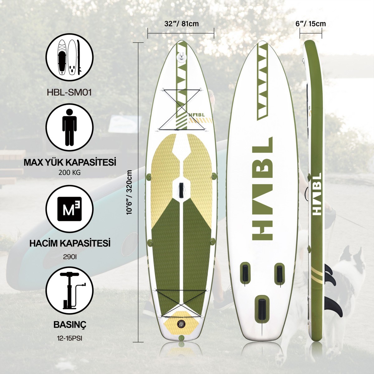 Habl Şişme Deniz Sup Board - Paddle Board – 320 x 81 x 15 Yeşil