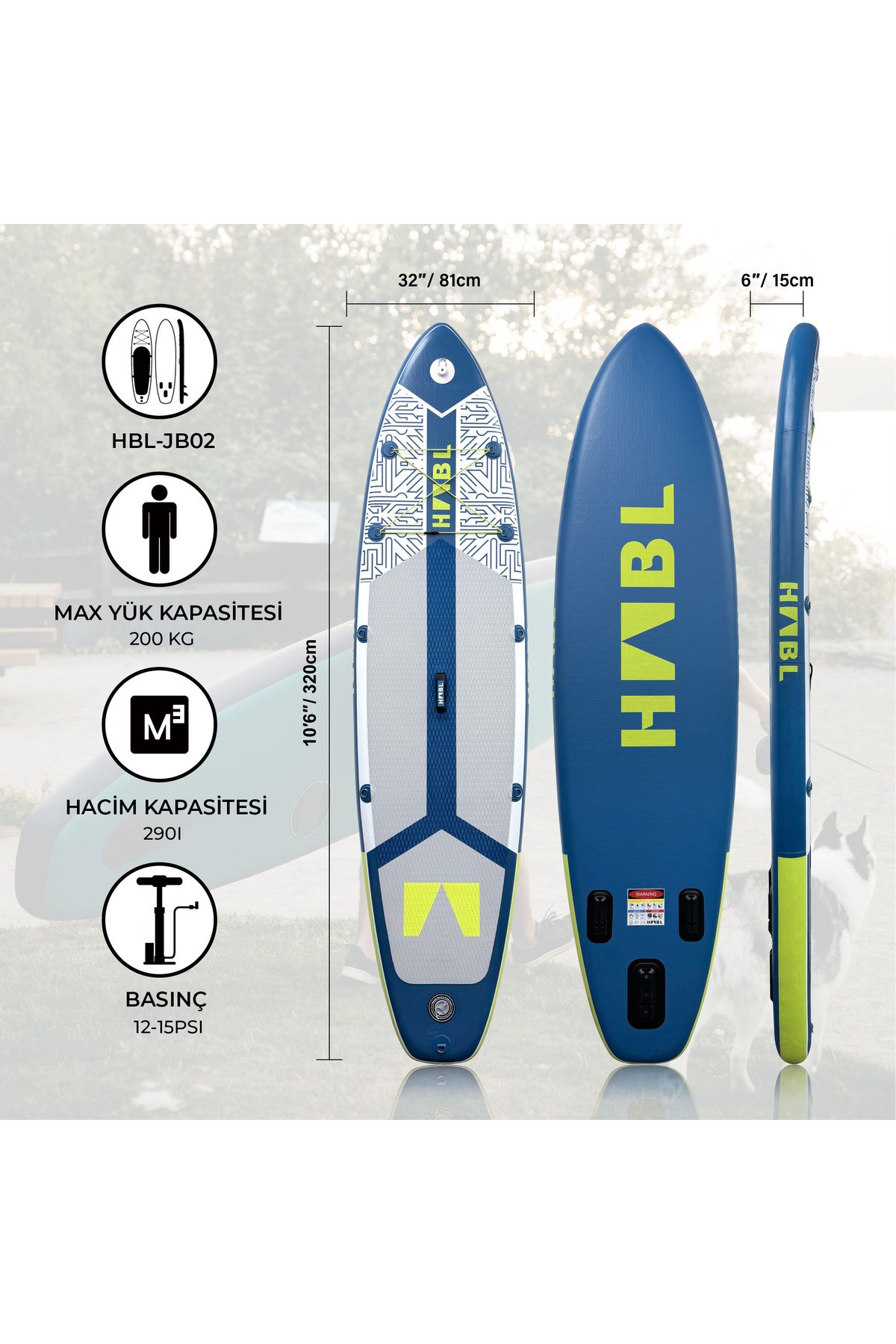 Habl Şişme Deniz Sup Board – Paddle Board - 320 x 81 x 15 Mavi