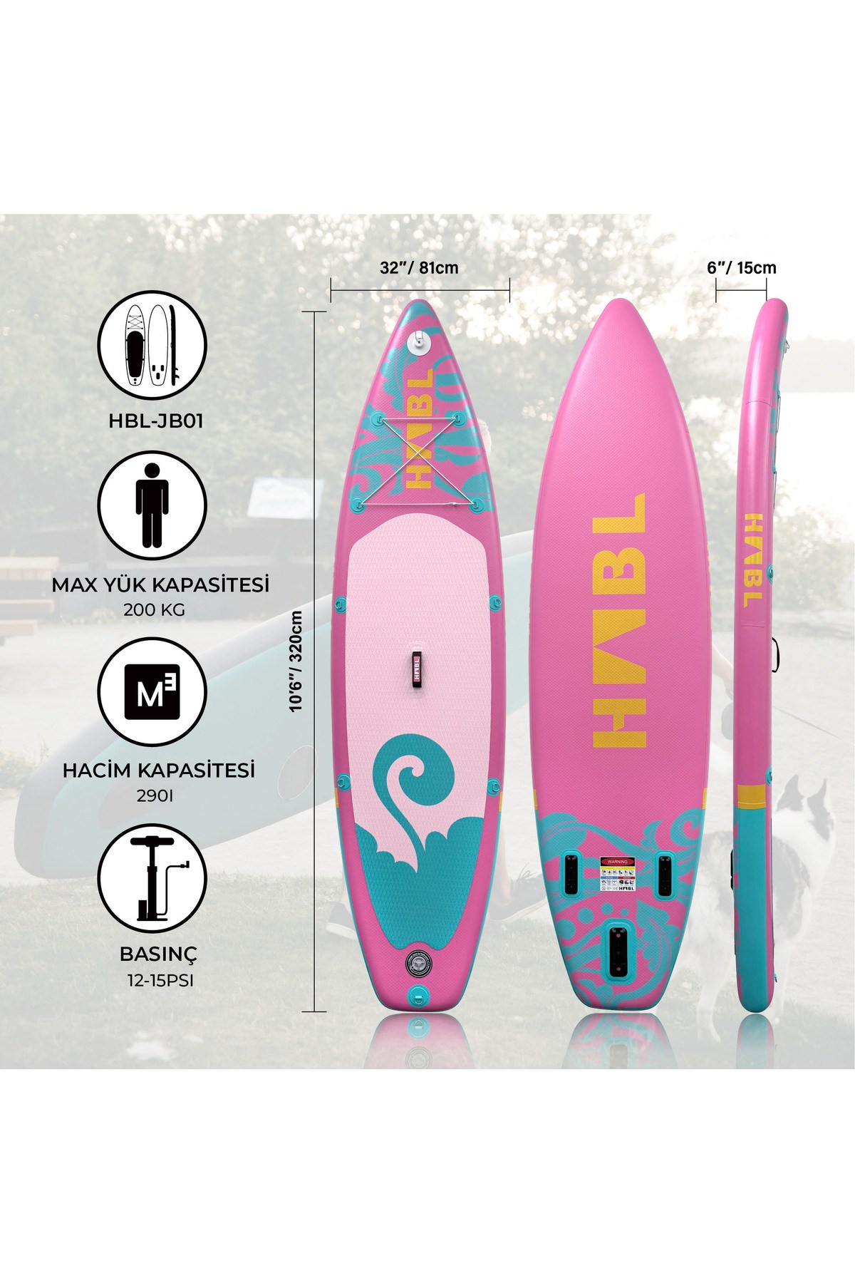 Habl Şişme Deniz Sup Board - Paddle Board – 320 x 81 x 15 Pembe
