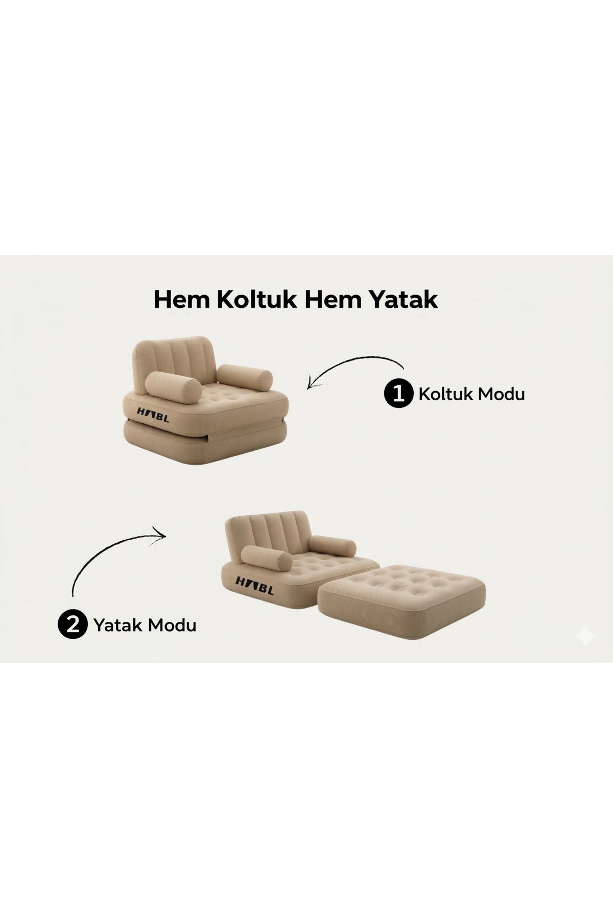 HABL Tek Kişilik 2si 1 Arada Şarjlı Şişme Koltuk ve Yatak 190x100x65