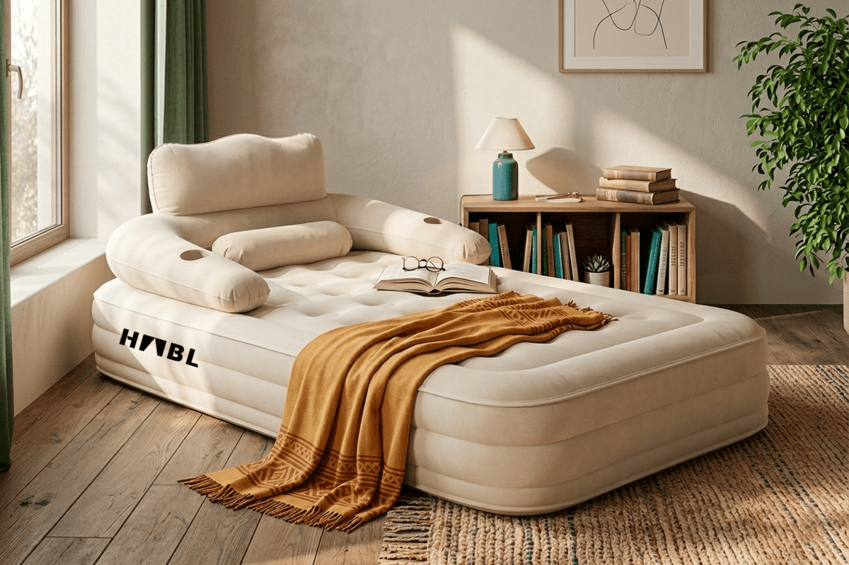 HABL Tek Kişilik Otomatik Şişme Yatak Çıkarılabilir Başlıklı Kamp ve Misafir Yatağı 190x99x40cm
