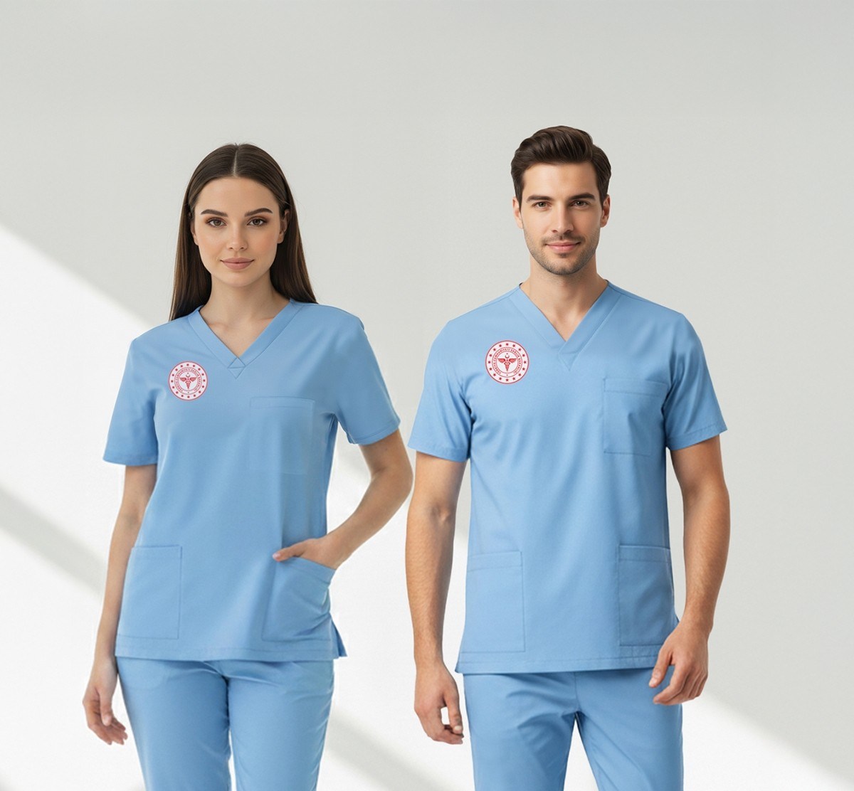 Doktor Ve Hekim Forması TEK ÜST Scrubs Likralı Takım Yeni Yönetmeliğe Uyumlu-Alaskan Blue