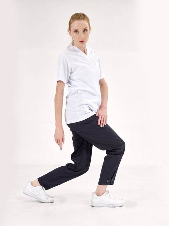 Lacivert Retro Kadın Doktor Hemşire Pantolonu (Tek Alt) Lüks Likralı Kumaş
