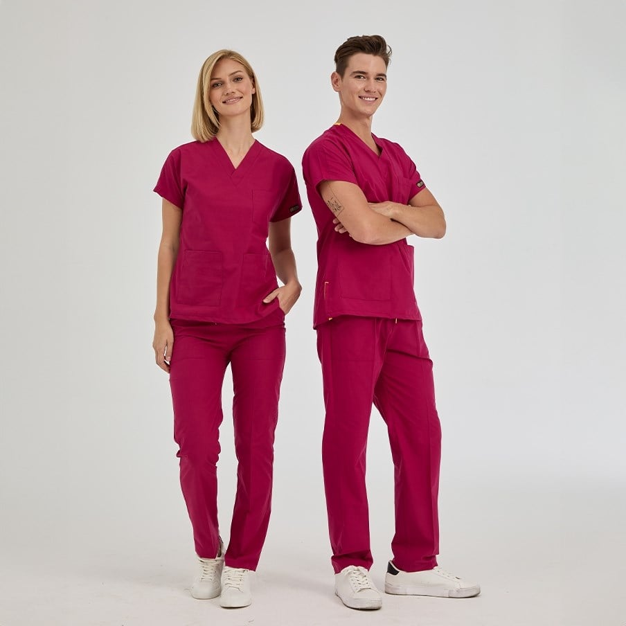 Vişne Dr. Greys Doktor Hemşire Medikal Scrubs Takım Terikoton Kumaş