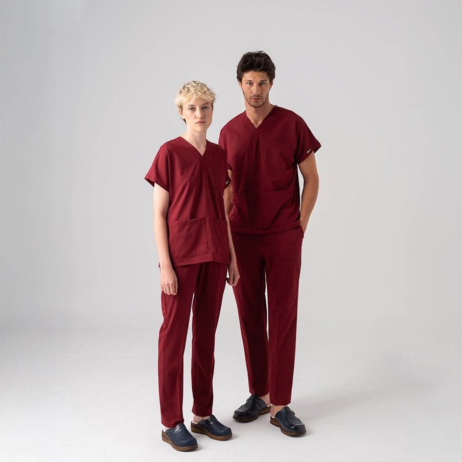 Bordo Dr. Greys Doktor Hemşire Medikal Scrubs Takım Best Likralı Kumaş