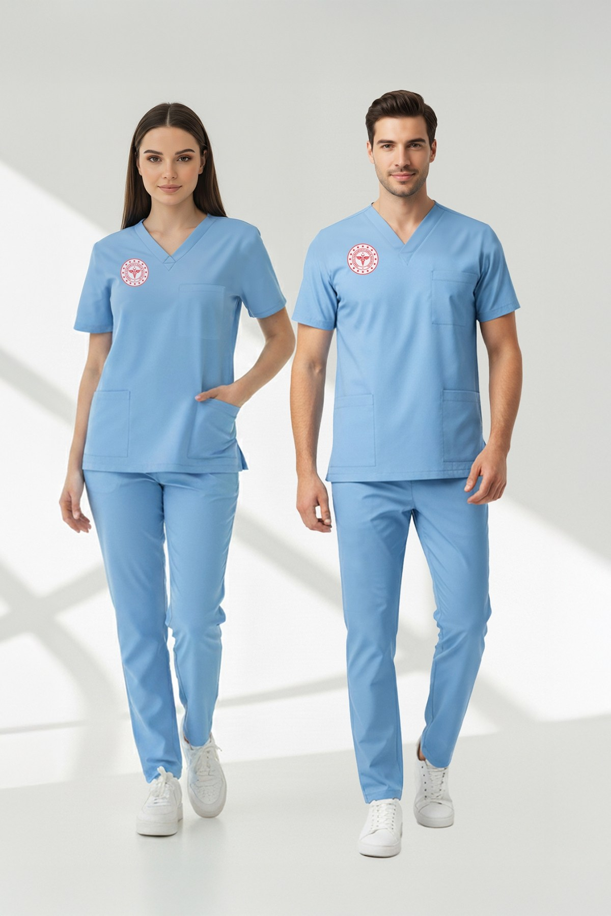 Doktor Ve Hekim Forması TEK ÜST Scrubs Likralı Takım Yeni Yönetmeliğe Uyumlu-Alaskan Blue