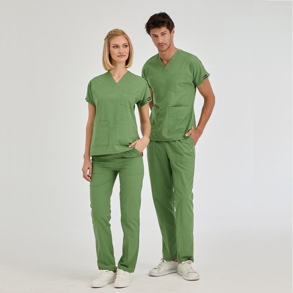 Fıstık Yeşili Dr. Greys Doktor Hemşire Medikal Scrubs Takım Terikoton Kumaş