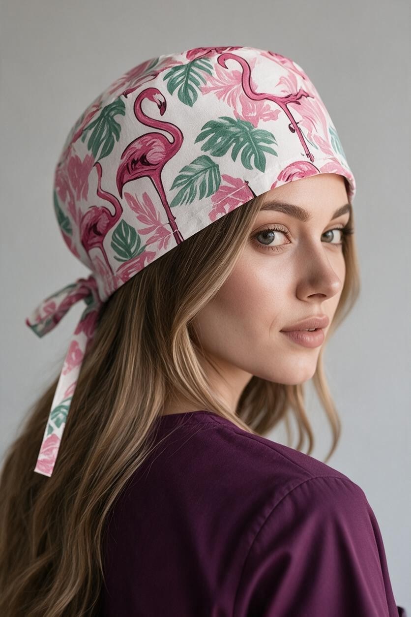 Pembe Pelikan Desenli Bone (Cotton Likra Kumaş)
