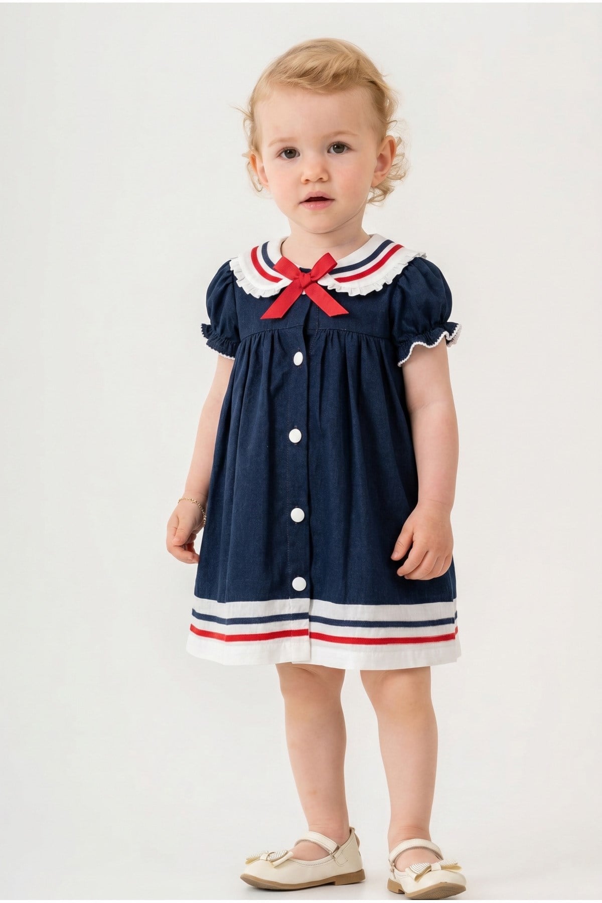 BAHRİYELİ KURDELELİ %100 PAMUK KIZ BEBEK ELBİSE ÖZEL GÜN ELBİSE