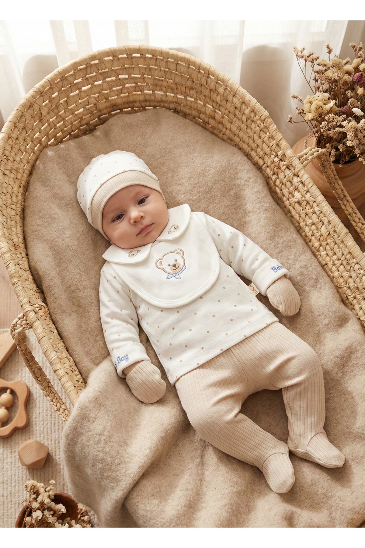 ERKEK BEBEK BABY BOY PUANLI 5Lİ YENİDOĞAN HASTANE ÇIKIŞI ZIBIN SETİ