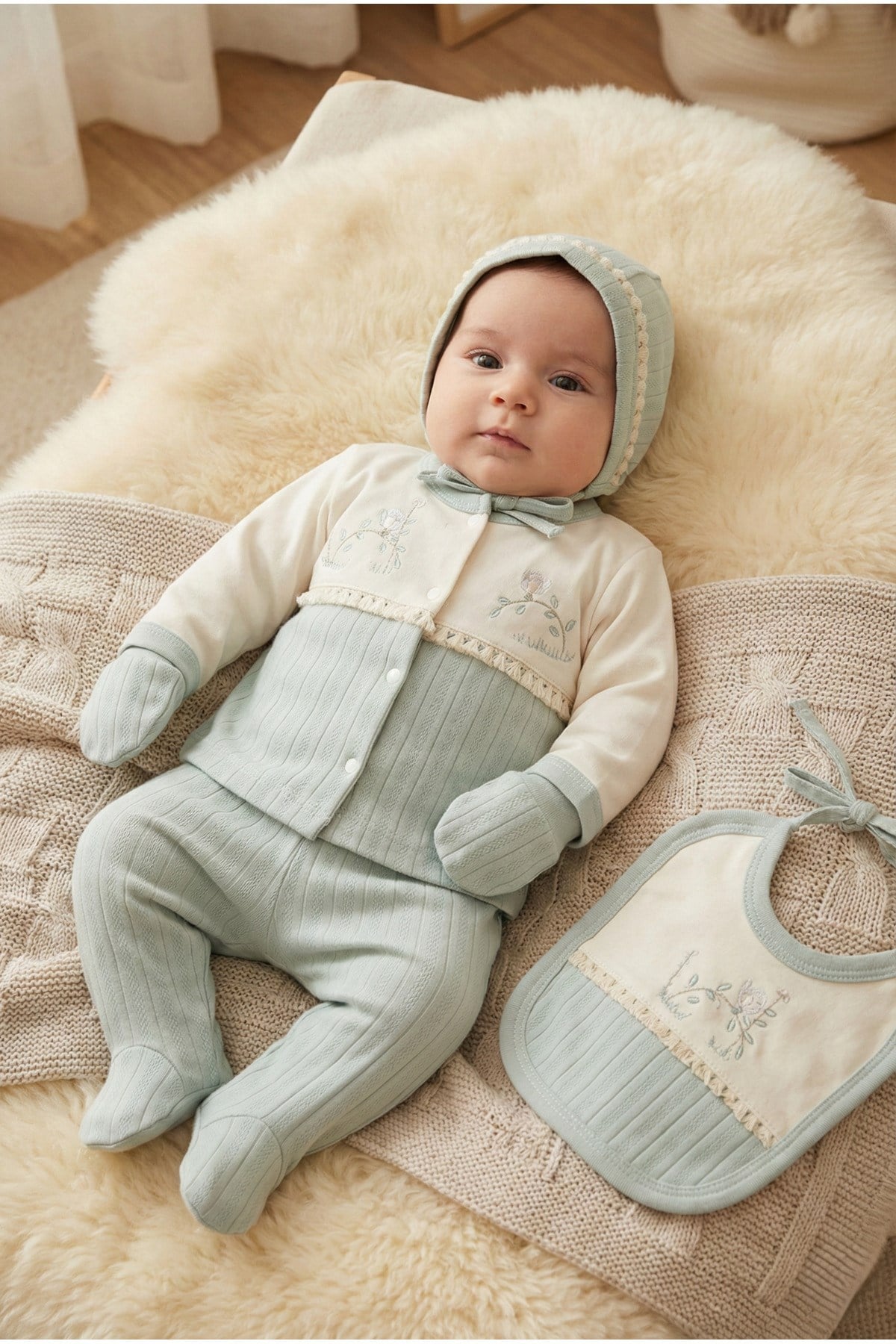KIZ BEBEK %100 PAMUK DALDA KUŞ 5'Lİ YENİDOĞAN HASTANE ÇIKIŞI ZIBIN SETİ