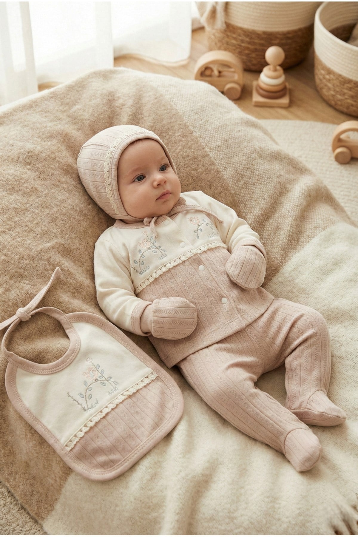KIZ BEBEK %100 PAMUK DALDA KUŞ 5'Lİ YENİDOĞAN HASTANE ÇIKIŞI ZIBIN SETİ