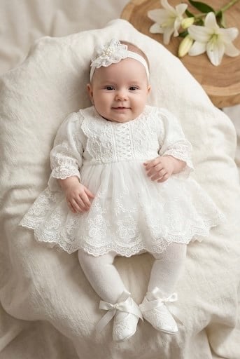 Kız Bebek Lily 4'lü Elegant Mevlüt takımı 0-3/3-6 Ay Mevlüt Seti Şık Elbise