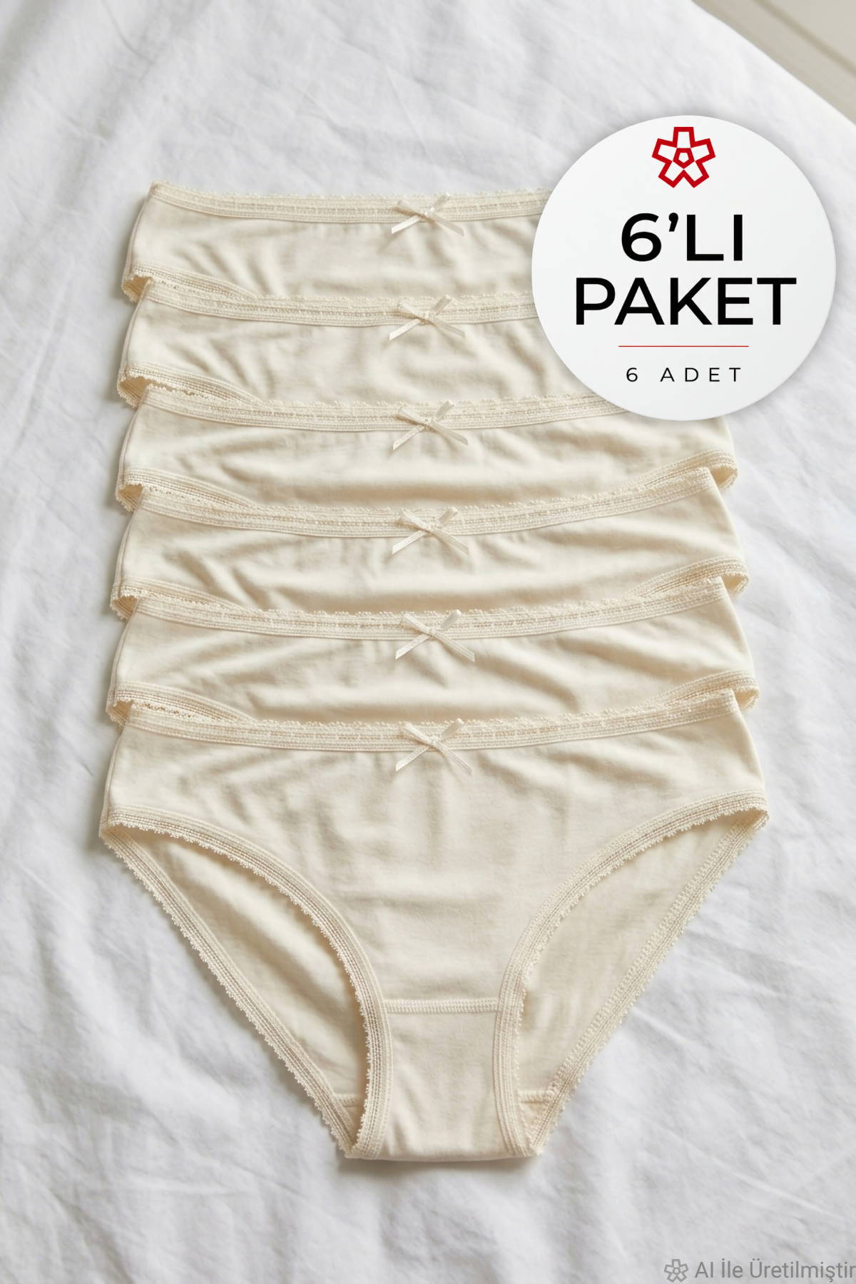 Bambu Dantelli Bikini Kadın Külot Ekru 6lı Paket