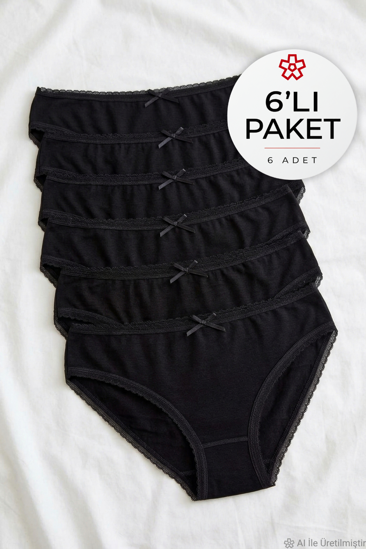 Bambu Dantelli Bikini Kadın Külot Siyah 6lı Paket