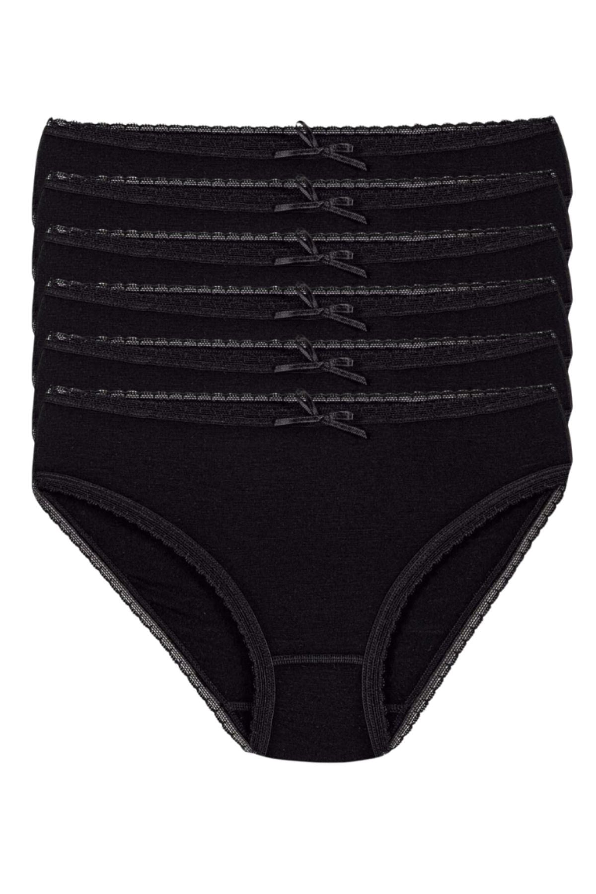 Bambu Dantelli Bikini Kadın Külot Siyah 6lı Paket