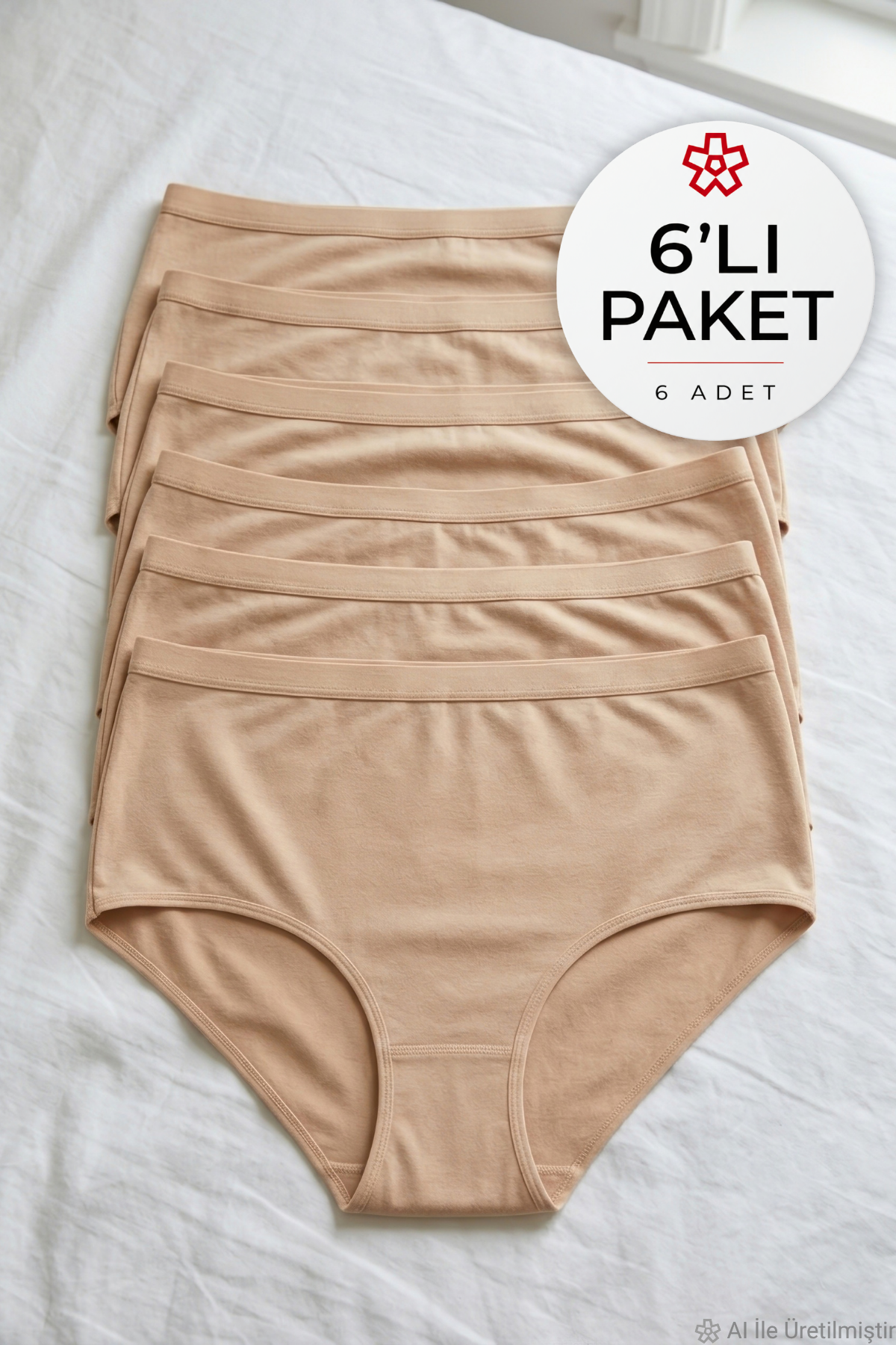 Bambu Kemerli Bato Kadın Yüksek Bel Külot Ten 6lı Paket