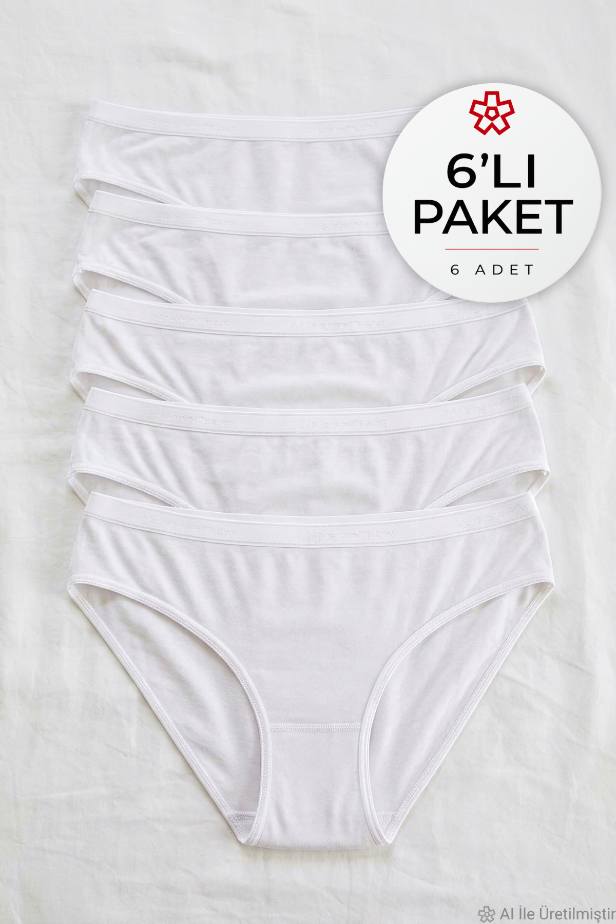 Bambu Kemerli Bikini Kadın Külot Beyaz 6lı Paket