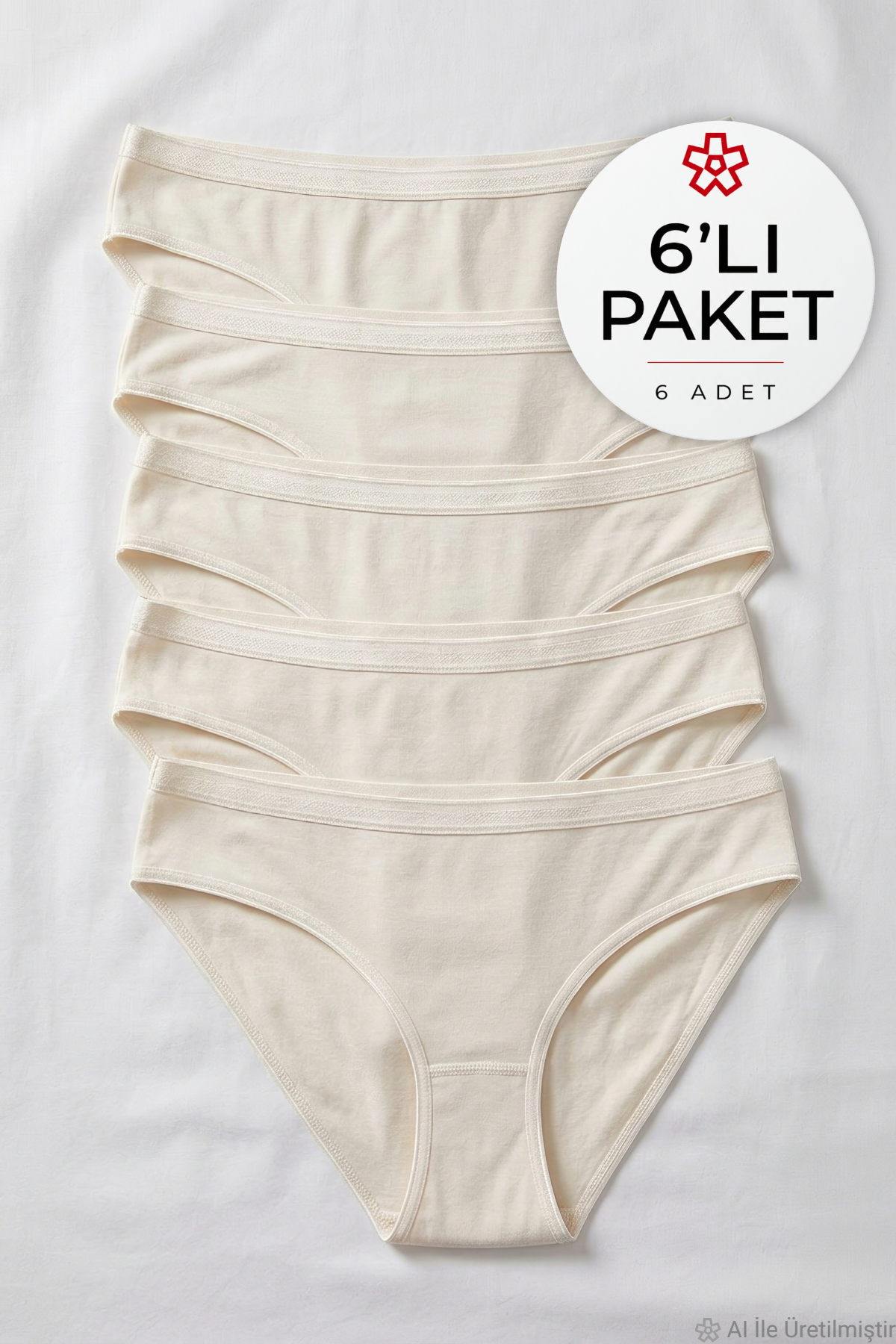 Bambu Kemerli Bikini Kadın Külot Ekru 6lı Paket