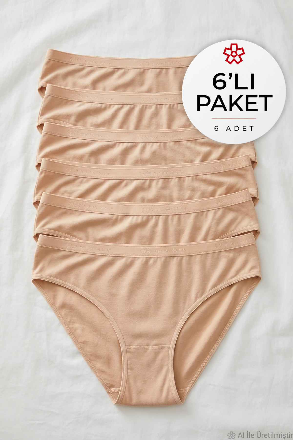 Bambu Kemerli Bikini Kadın Külot Ten 6lı Paket
