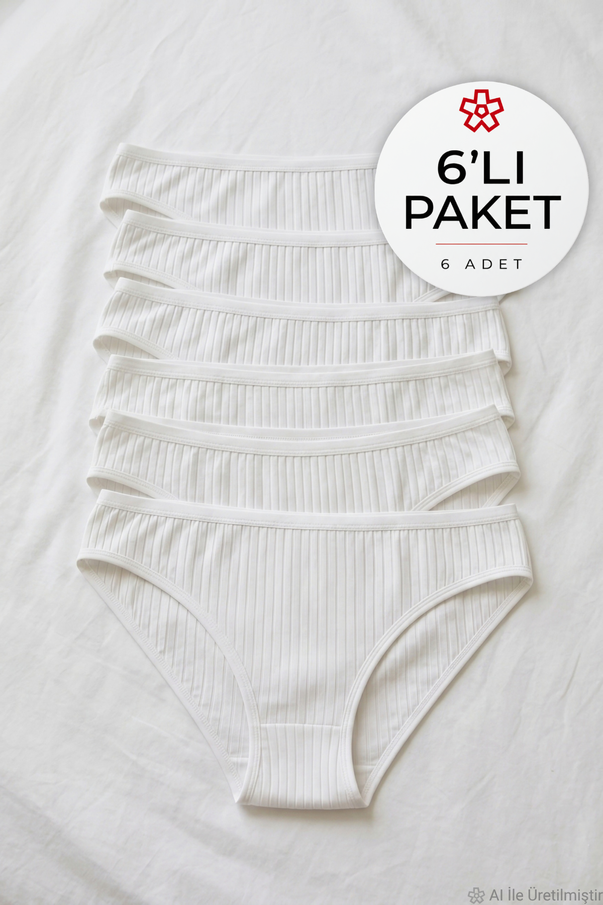 Çizgili Bambu Bikini Kadın Külot Beyaz 6lı Paket