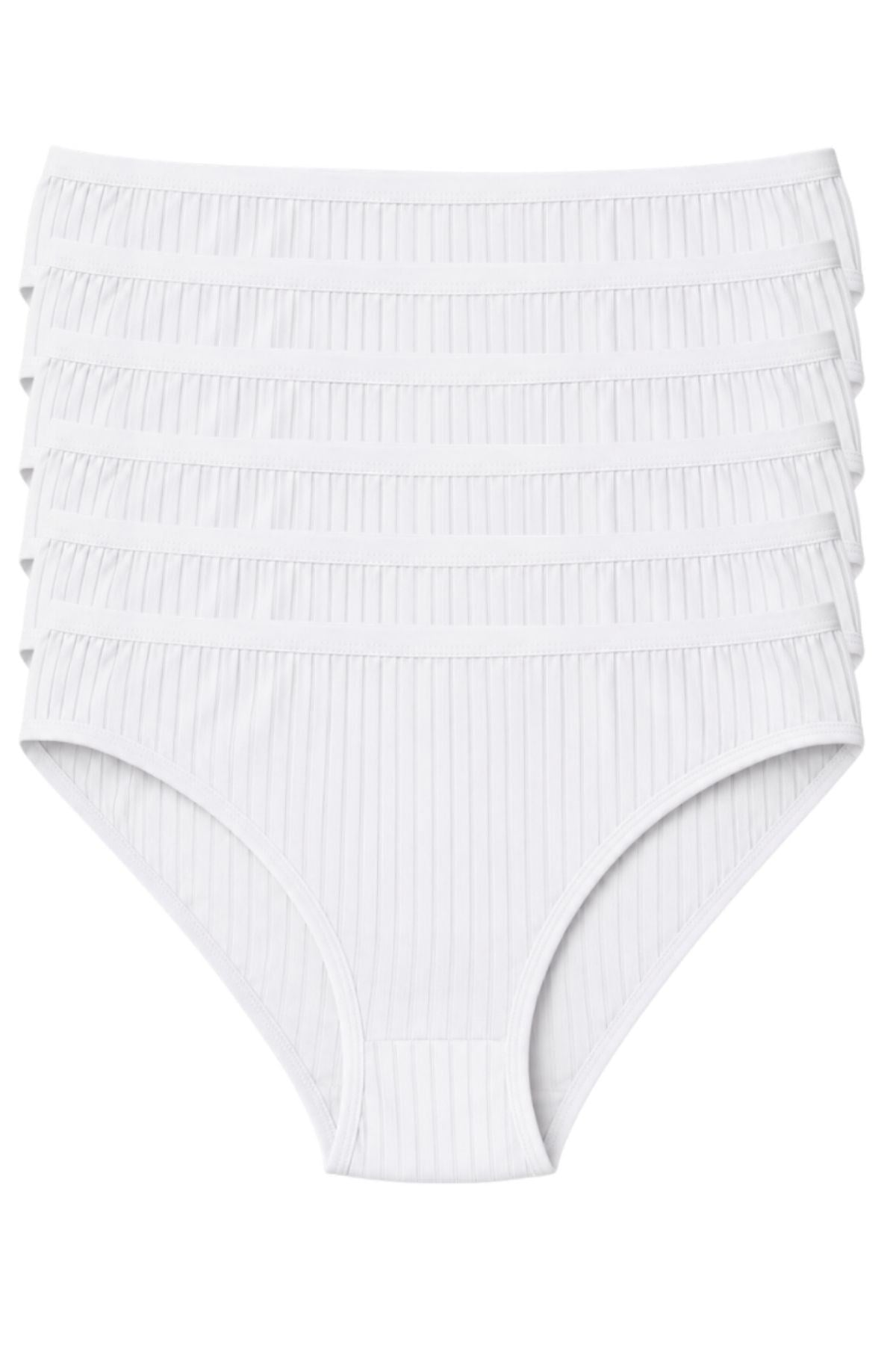 Çizgili Bambu Bikini Kadın Külot Beyaz 6lı Paket