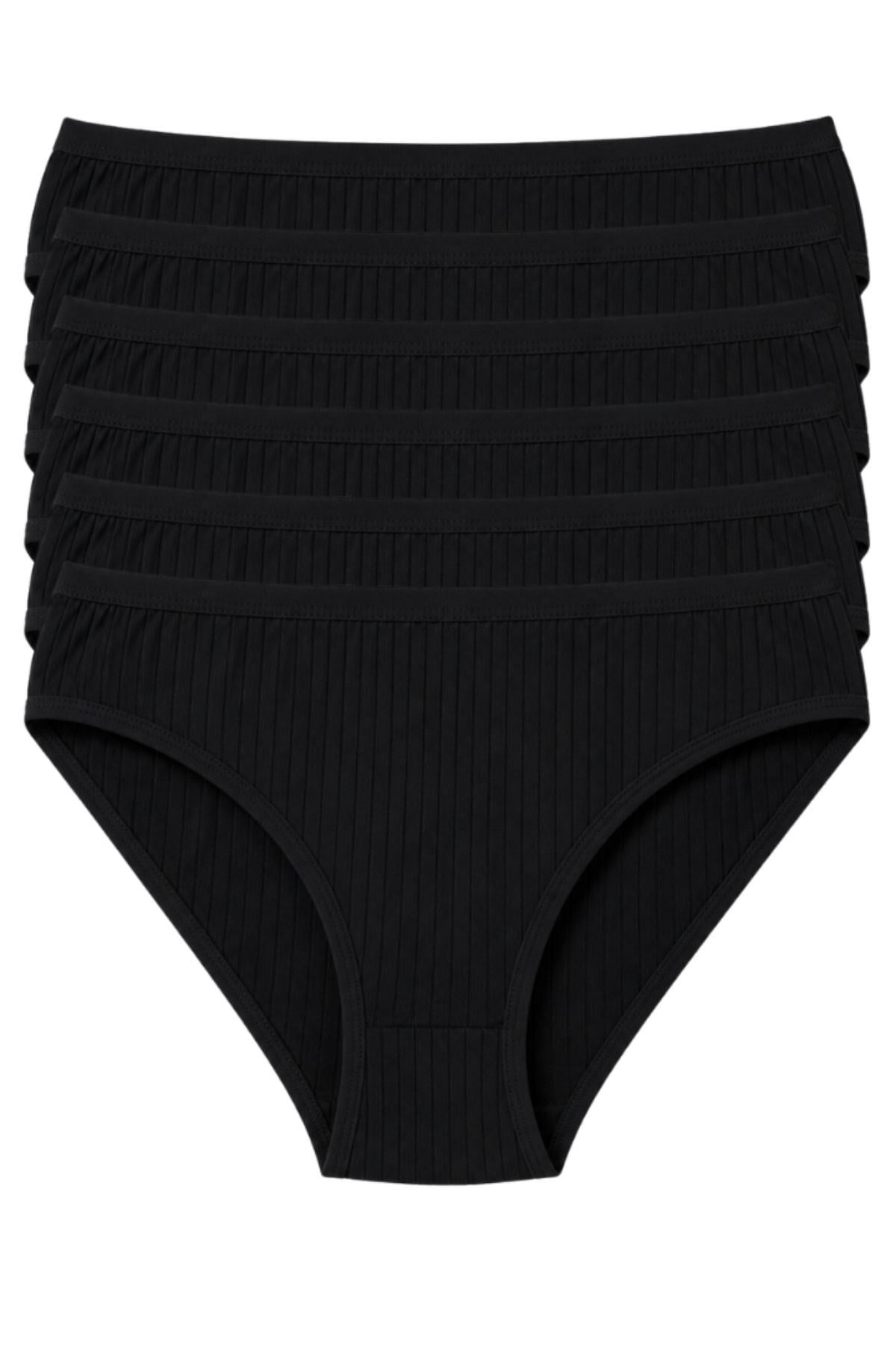 Çizgili Bambu Bikini Kadın Külot Siyah 6lı Paket