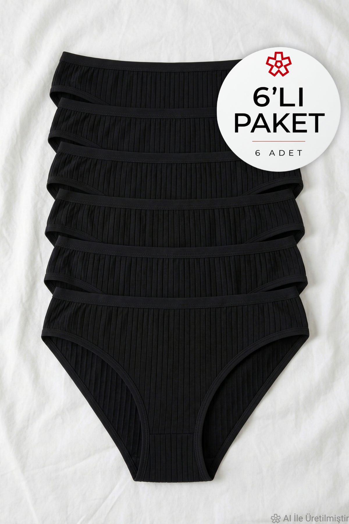 Çizgili Bambu Bikini Kadın Külot Siyah 6lı Paket