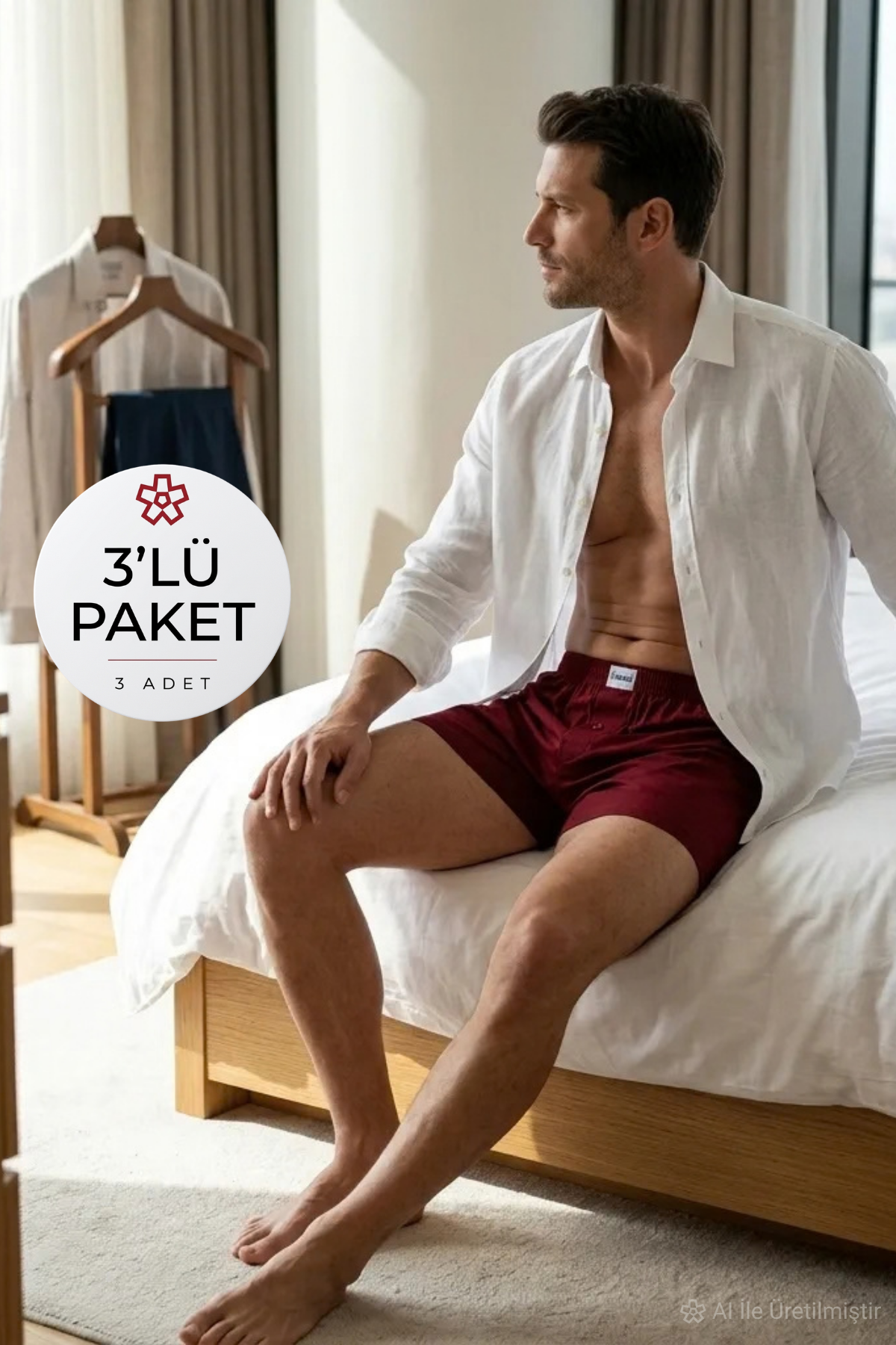 Havlu Bel Erkek Boxer Bordo %100 Pamuk 3lü Paket