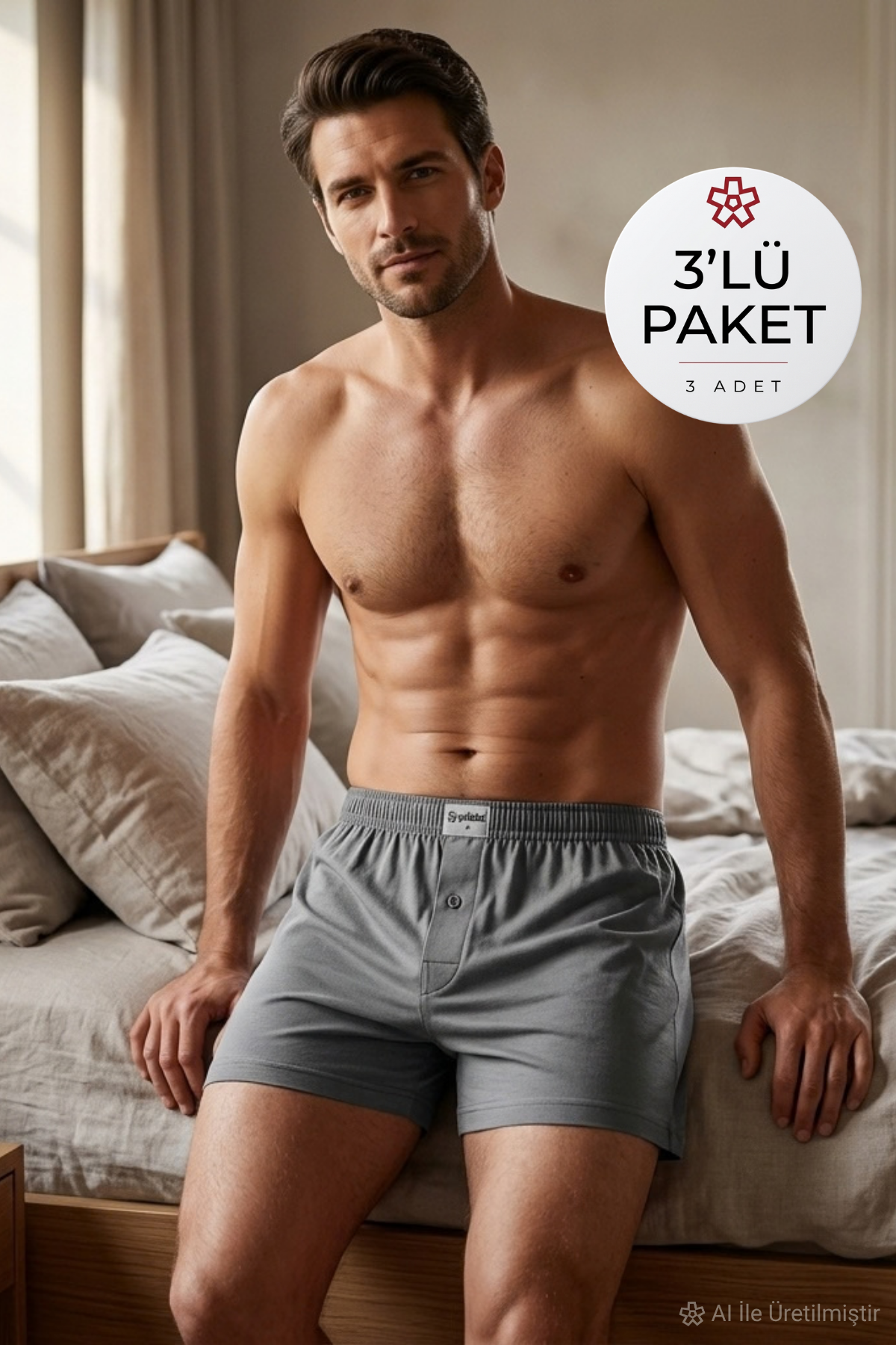 Havlu Bel Erkek Boxer Füme %100 Pamuk 3lü Paket