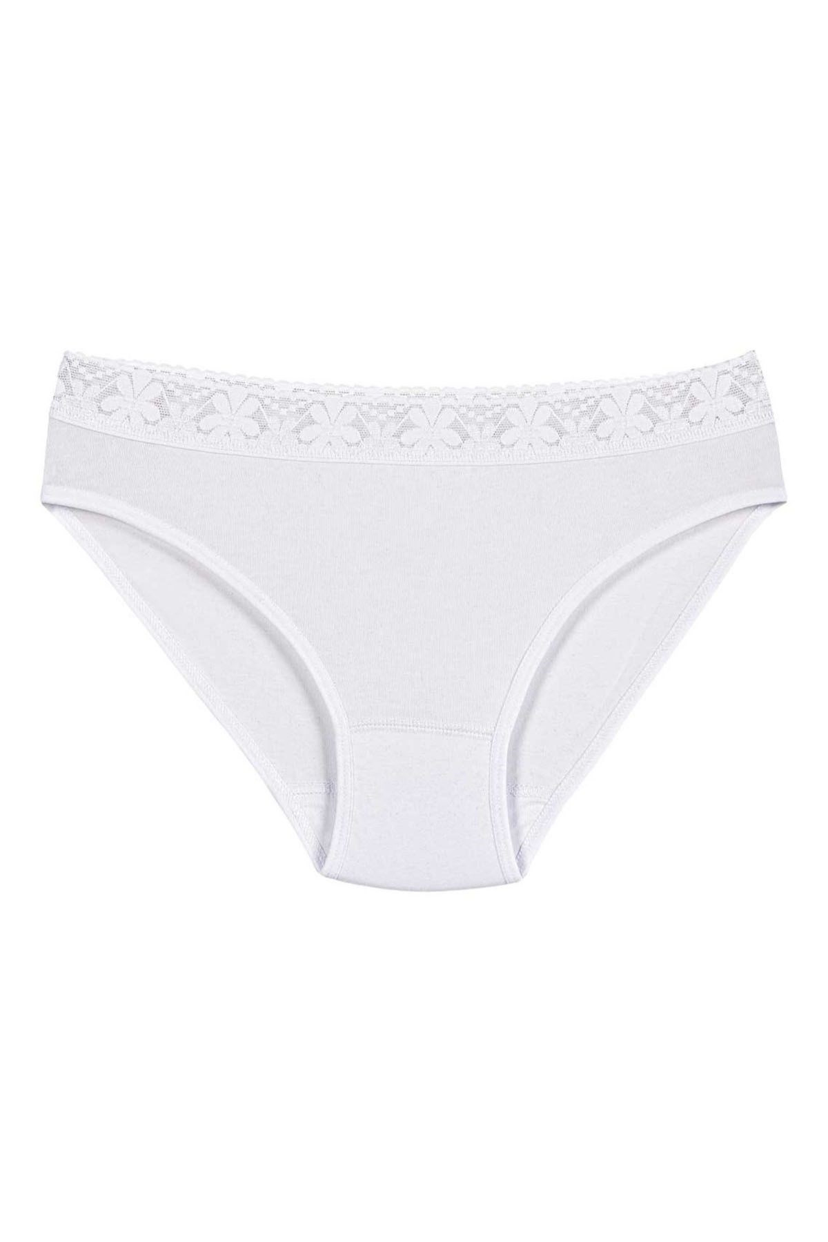 Likralı Beli Dantelli Kadın Bikini Külot Beyaz 6lı Paket