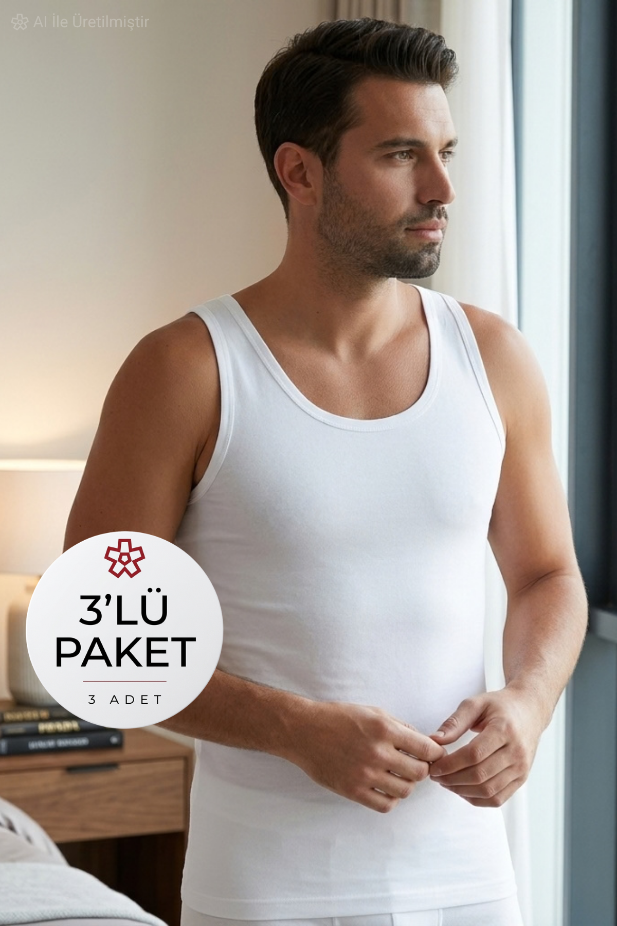 Likralı Erkek Atlet Beyaz 3lü Paket