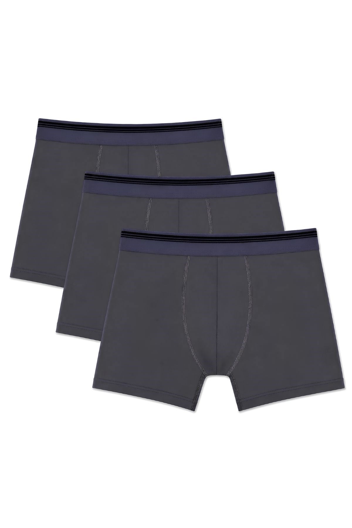 Likralı Erkek Boxer Füme 3lü Paket