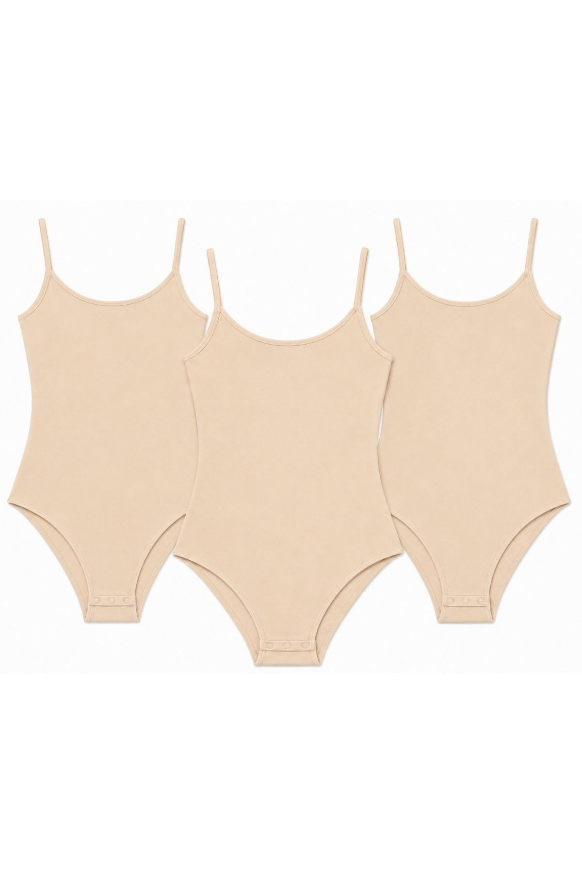 Likralı İp Askılı Kadın Çıtçıtlı Body Ten 3lü Paket