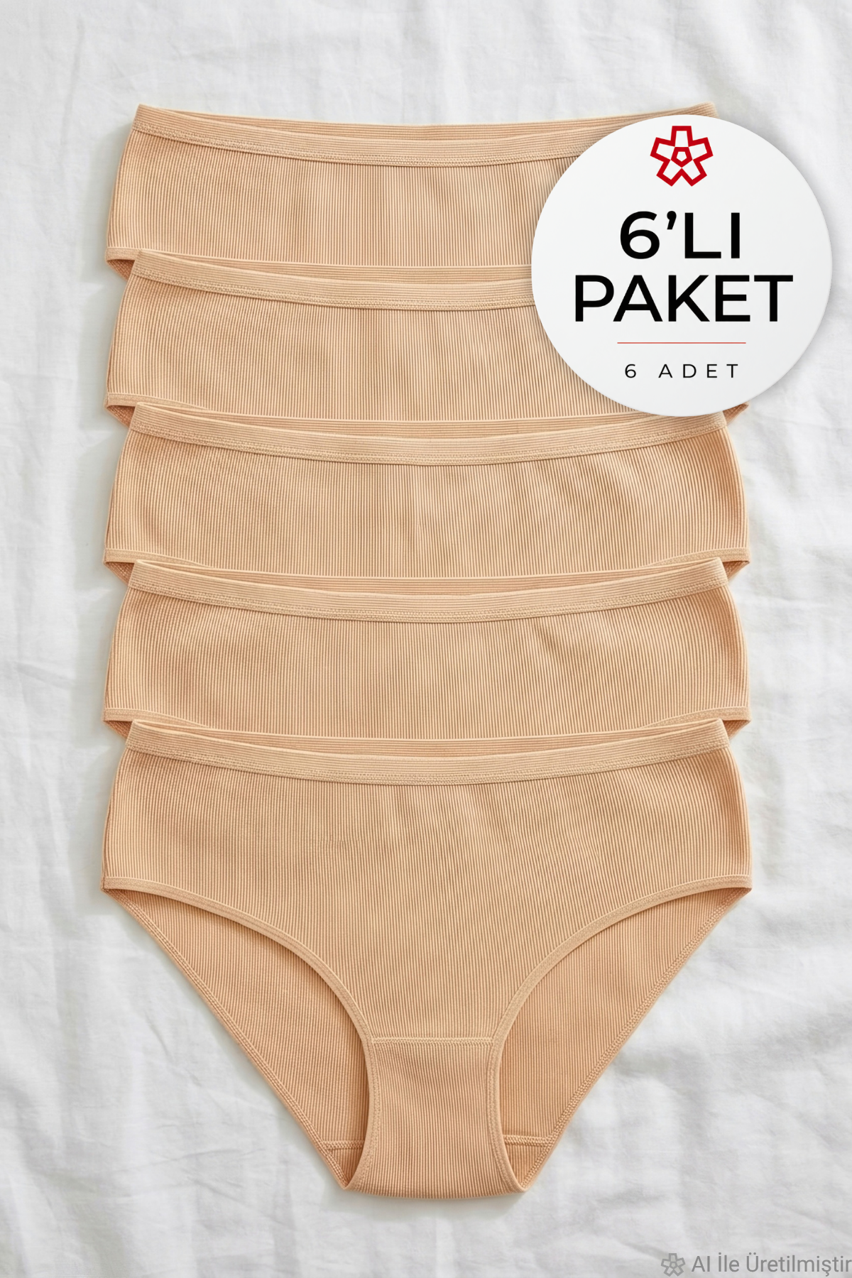 Likralı Kaşkorse Kadın Bato Yüksek Bel Külot Ten 6lı Paket