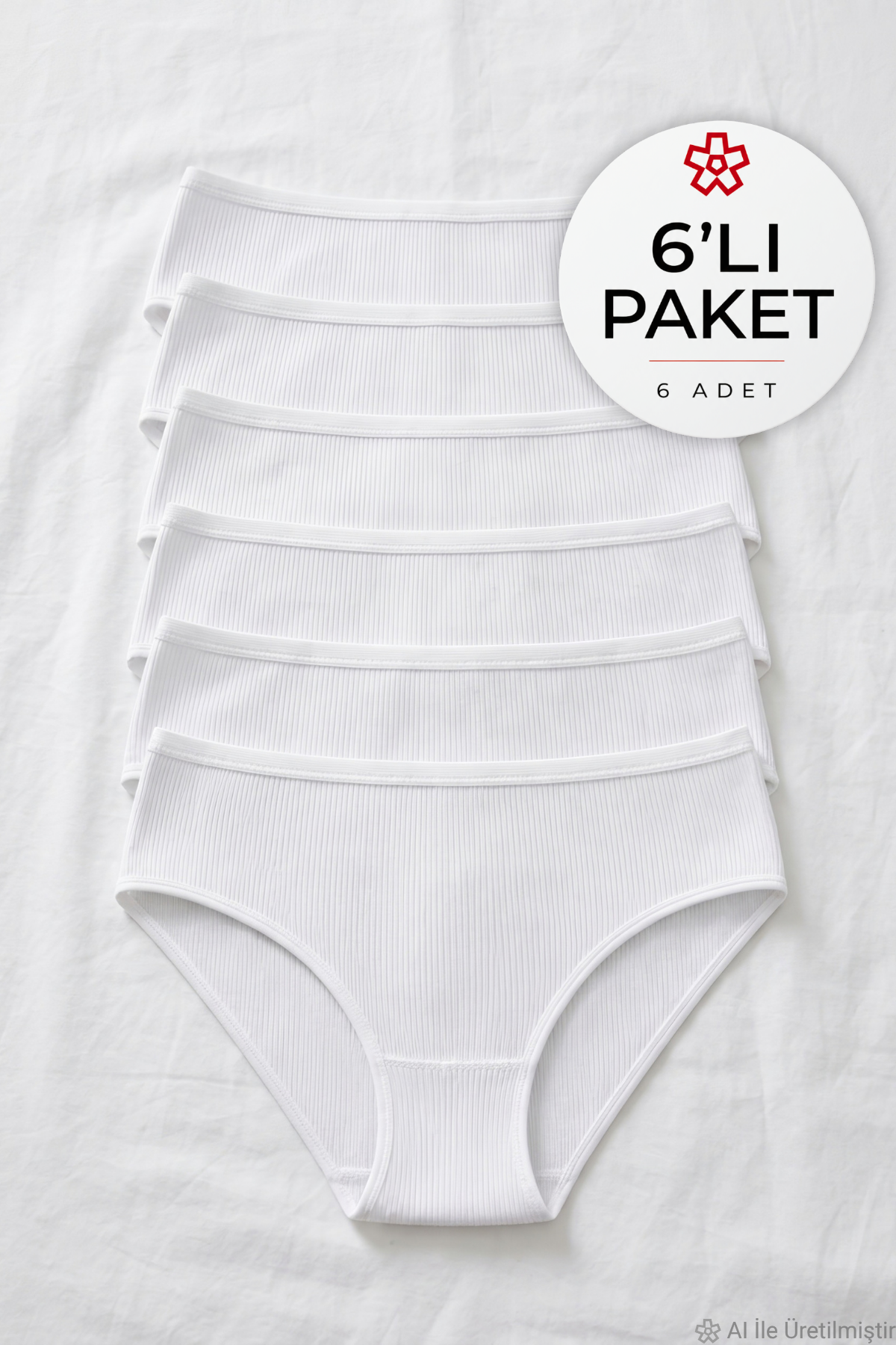 Likralı Kaşkorse Kadın Bato Yüksek Bel Külot Beyaz 6lı Paket