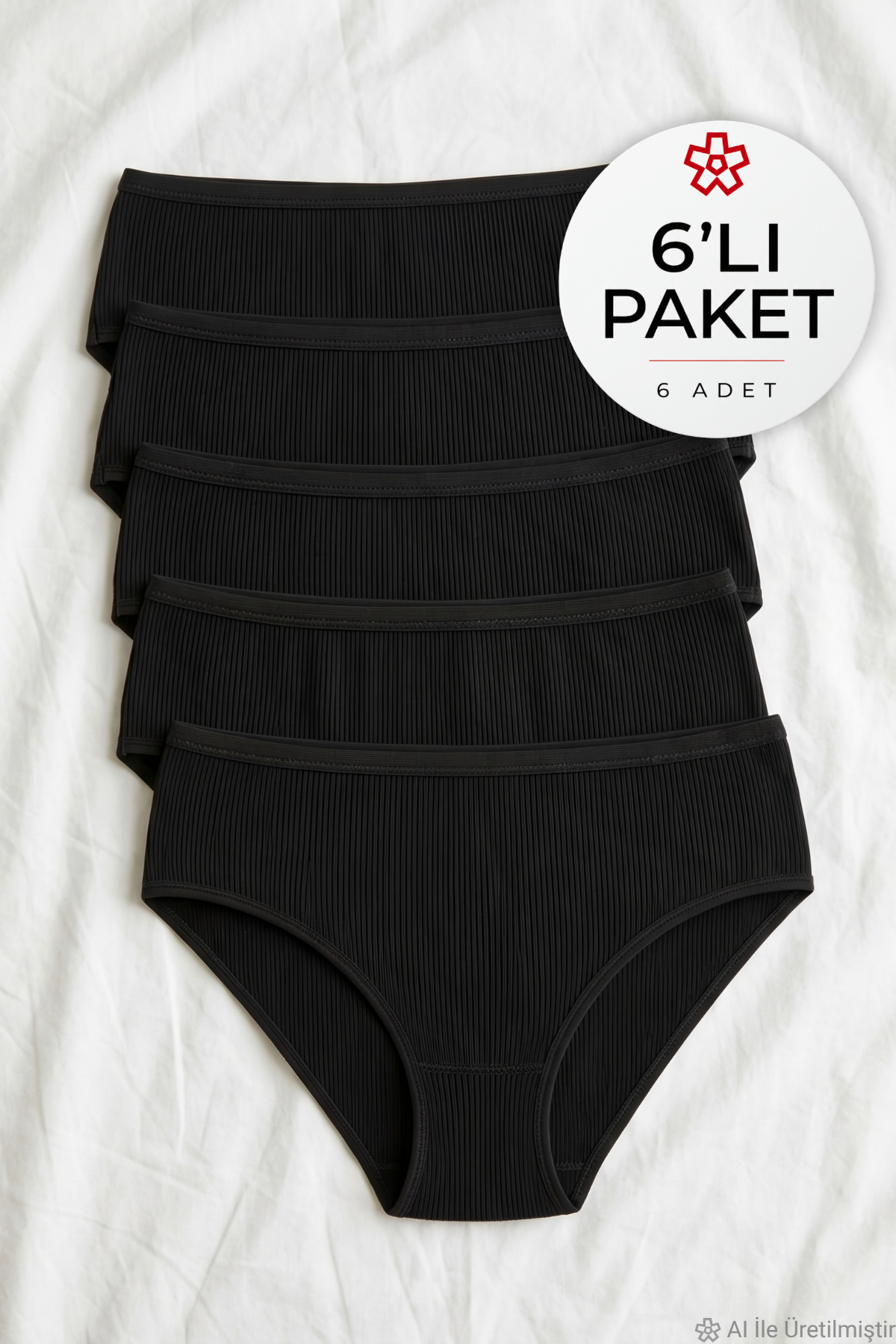 Likralı Kaşkorse Kadın Bato Yüksek Bel Külot Siyah 6lı Paket