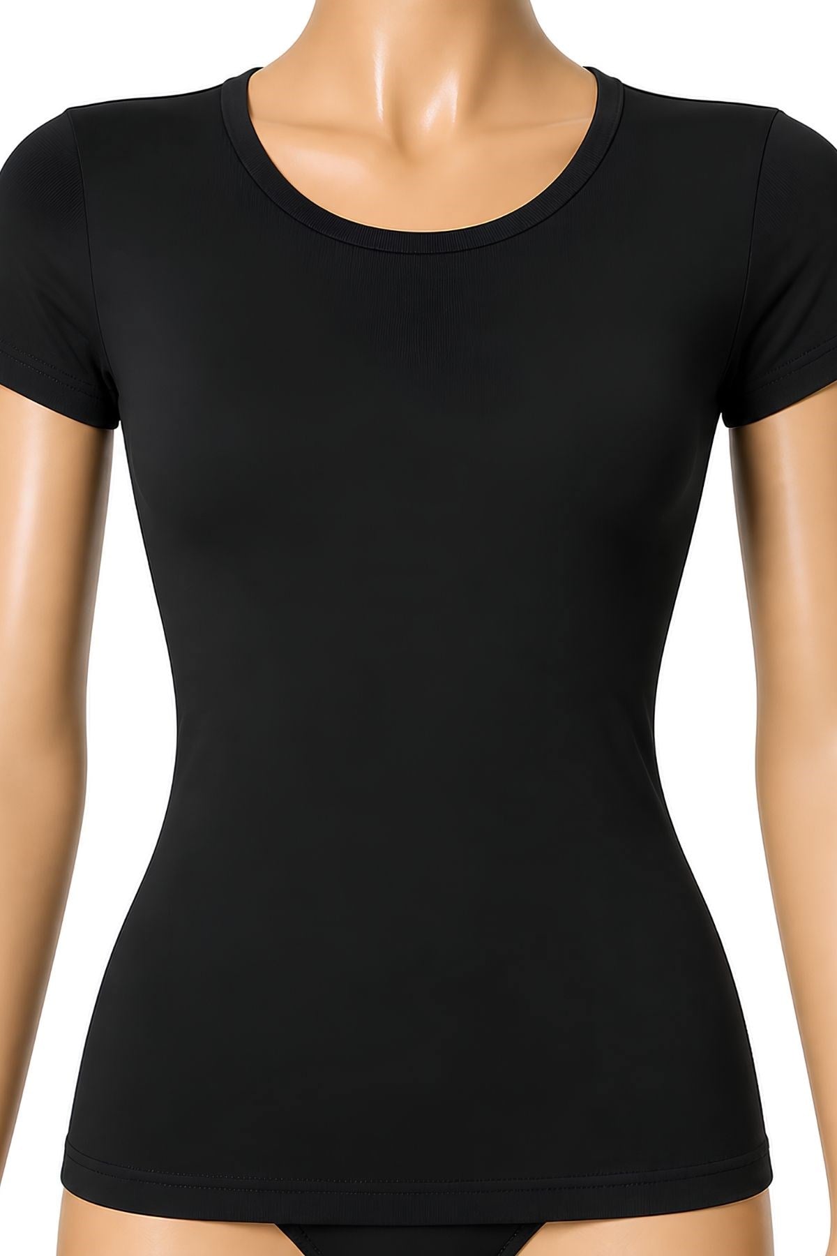 Likralı Kısa Kol Kadın T-Shirt Siyah
