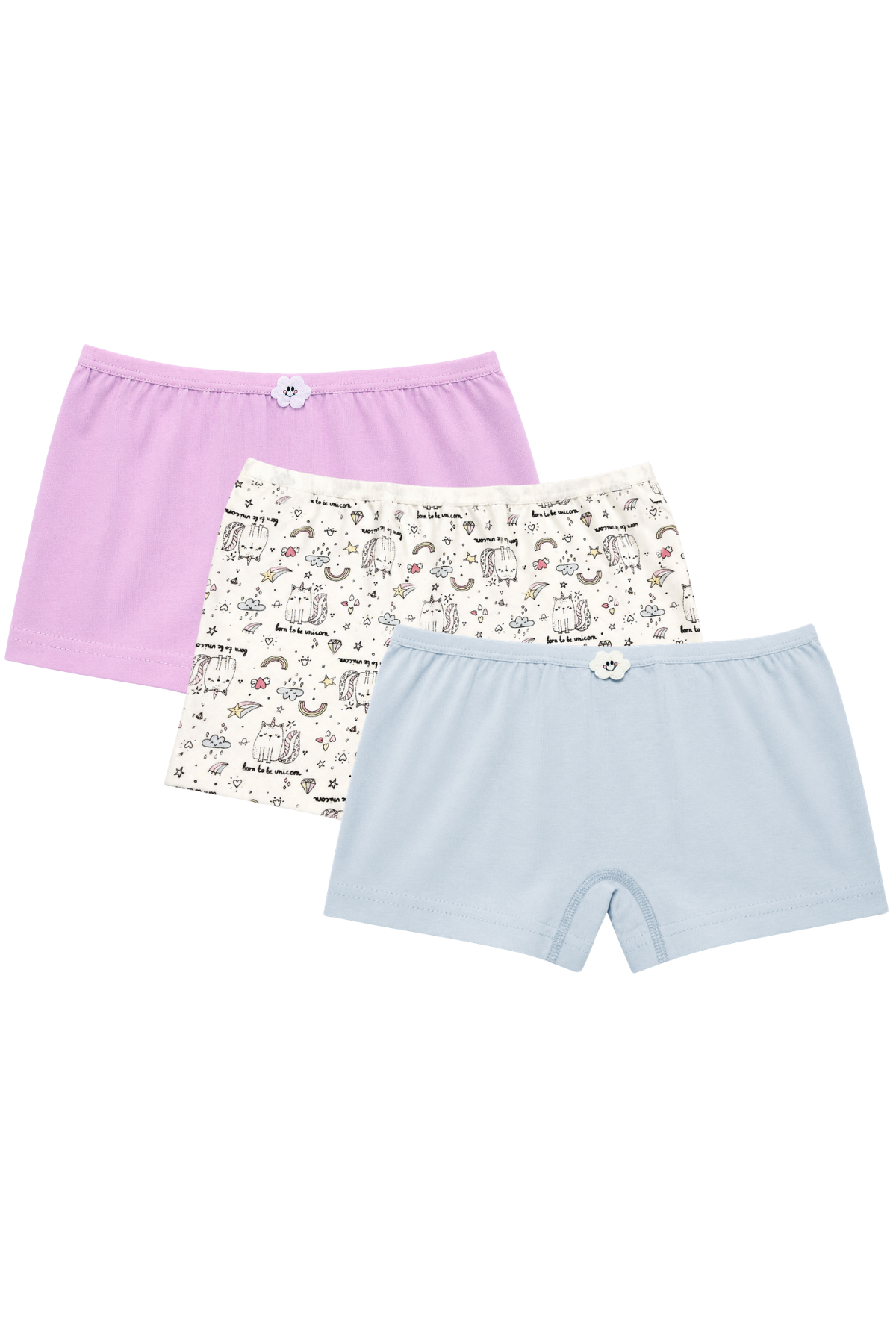 Likralı Kız Çocuk Boxer Karışık Desenli 3lü Paket